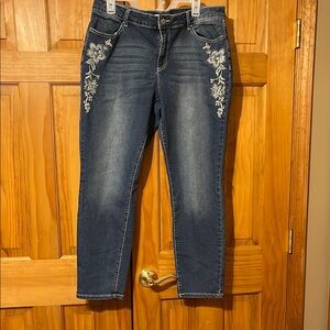 Women's Blue Embroidered Jeans